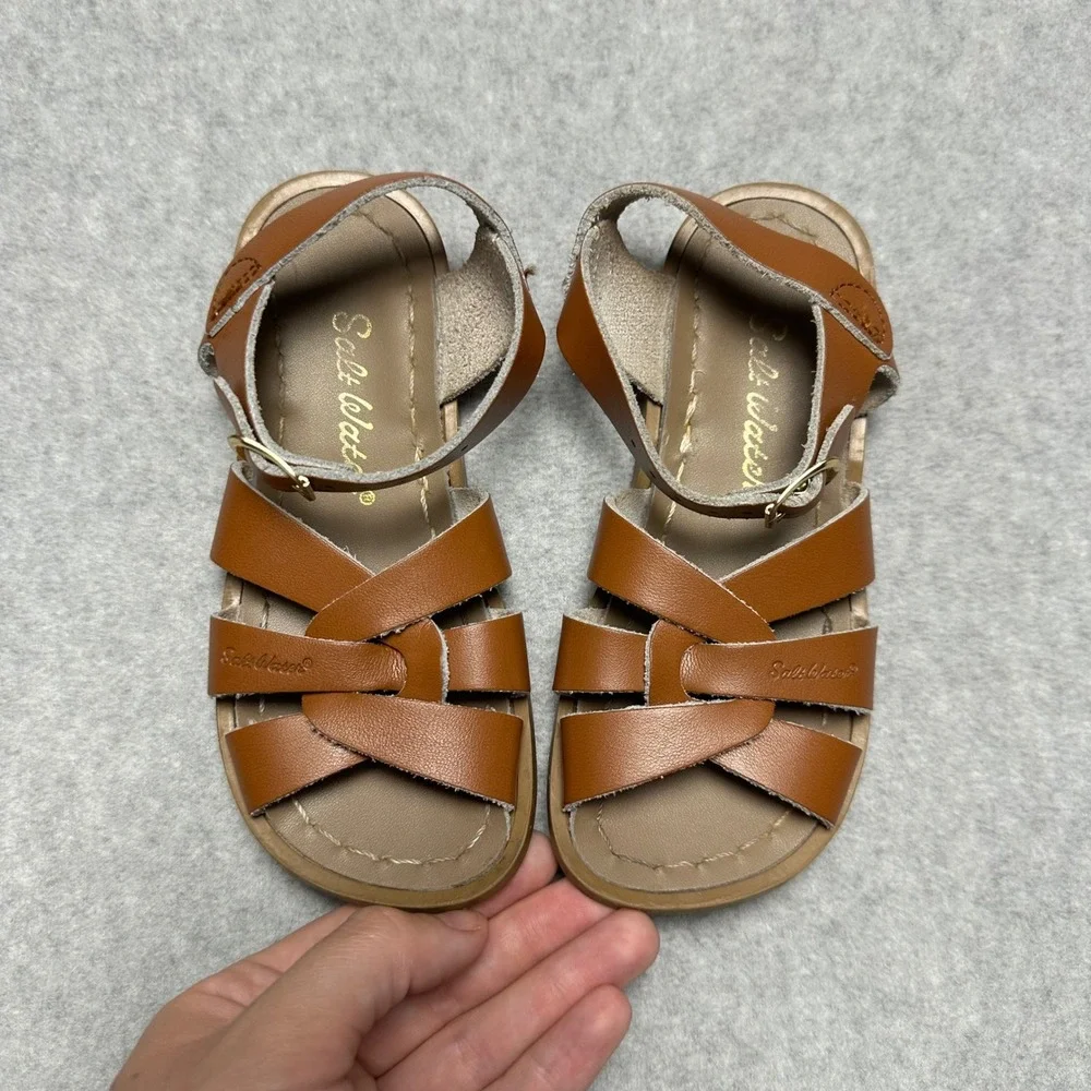 Salt Water Sandals by Hoy Original Tan Brown Leather Little Girls Sz 10